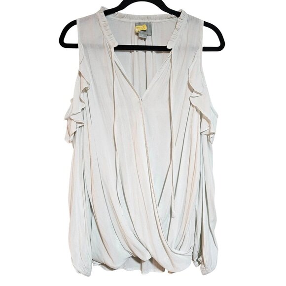 Maeve Anthropologie Liesel Cold Shoulder Blouse V neck ruffle Spring Top - Picture 4 of 13